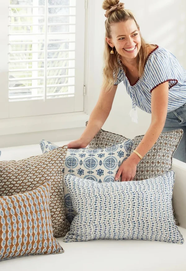 Sale Amreli Azure Linen Cushion 55x55cm Cushions & Throws