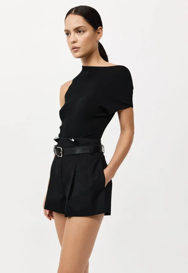Fashion Asymmetric Knit Top - Black Women Tops & Tees