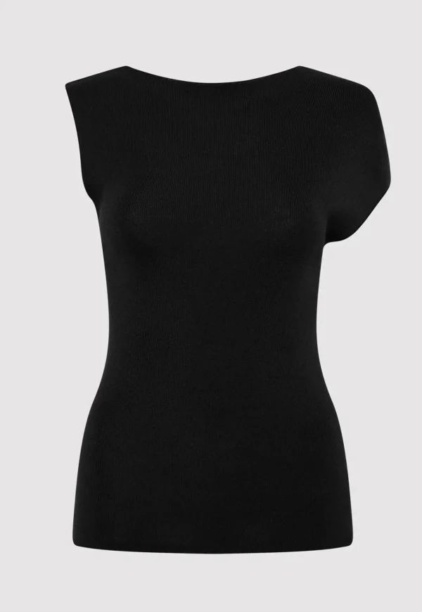 Fashion Asymmetric Knit Top - Black Women Tops & Tees