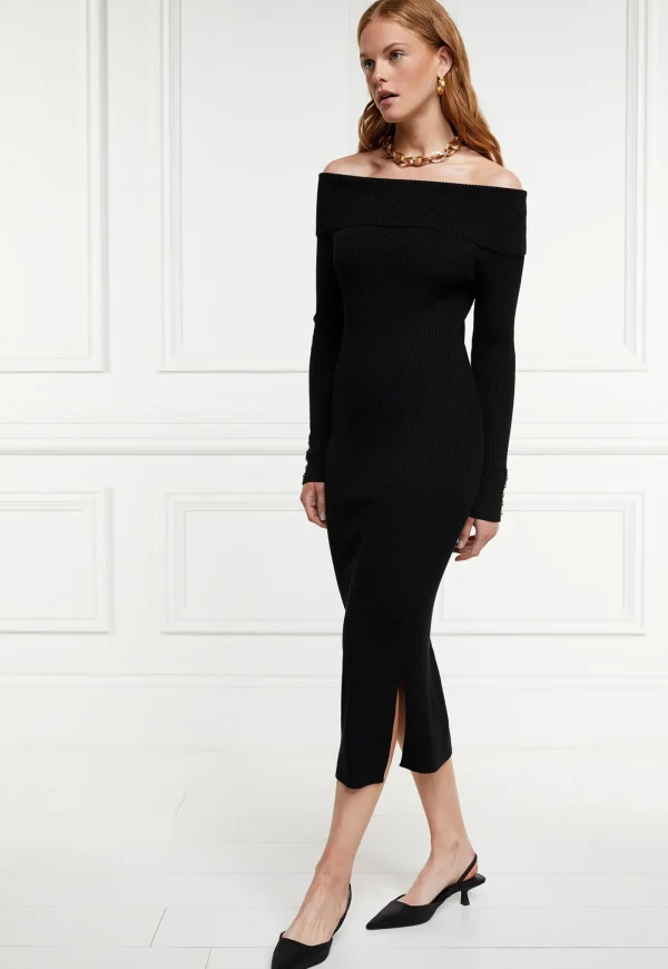 Hot Bardot Midi Dress - Black Women Dresses