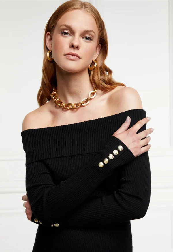 Hot Bardot Midi Dress - Black Women Dresses