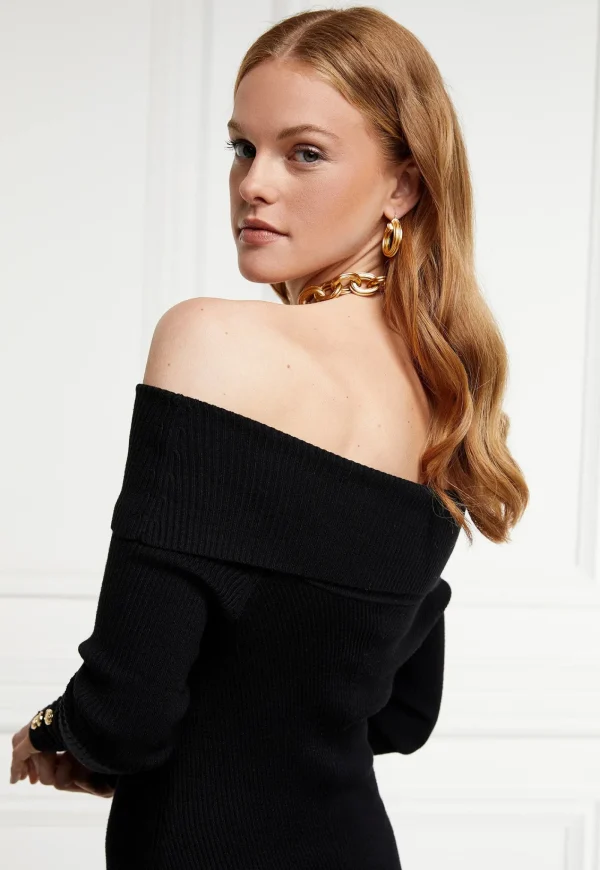 Hot Bardot Midi Dress - Black Women Dresses