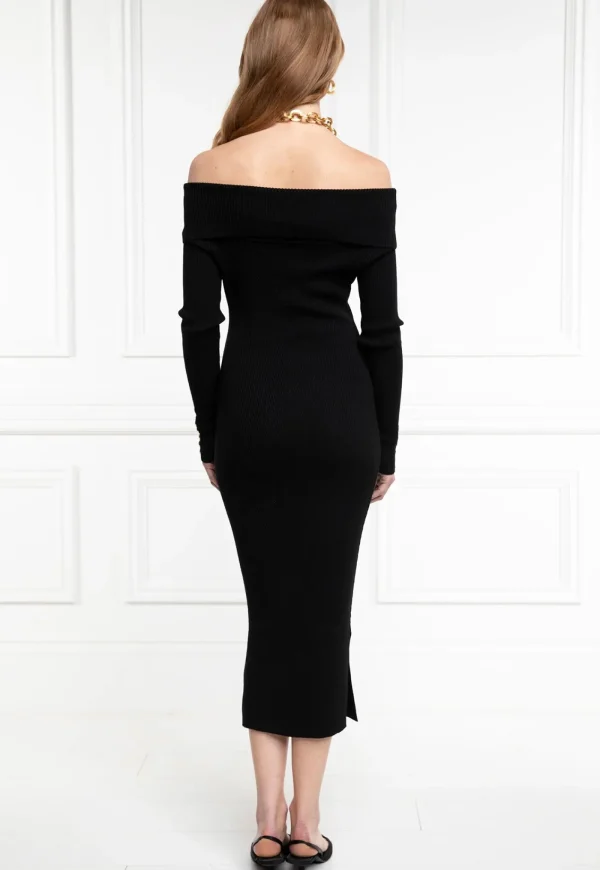 Hot Bardot Midi Dress - Black Women Dresses