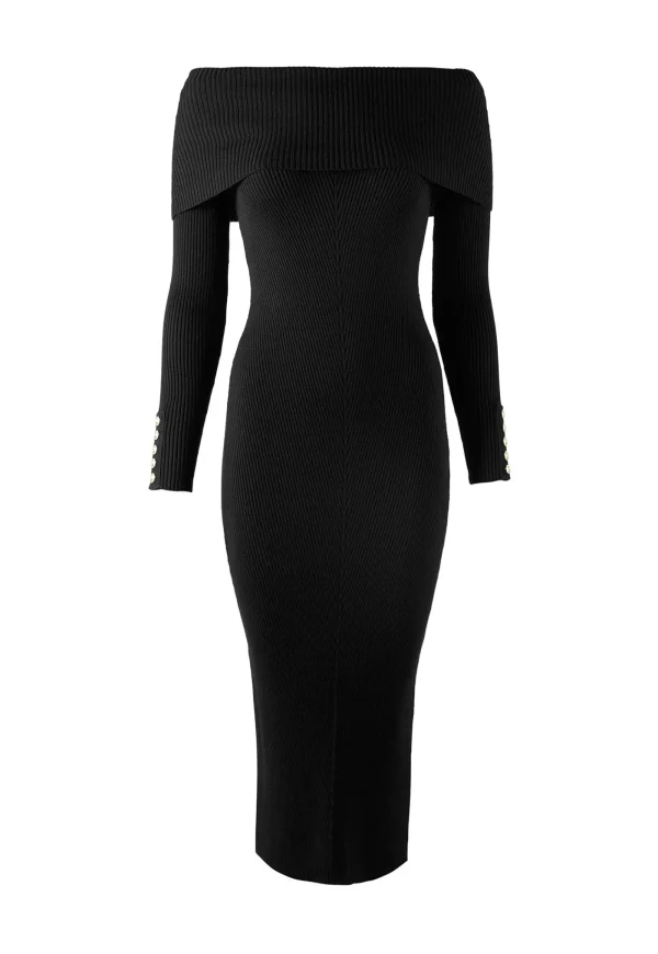 Hot Bardot Midi Dress - Black Women Dresses