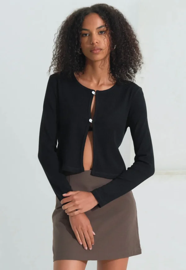 Hot Base Rib Button Up - Black Women Tops & Tees