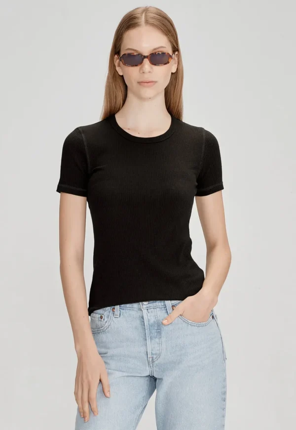 Fashion Base Ribbed SS Tee - Black Women Tops & Tees