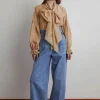 Discount Bow Blouse - Camel Liberty Silk Women Tops & Tees