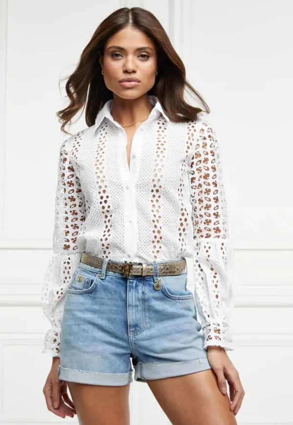 Clearance Broderie Lace Shirt - White Women Tops & Tees