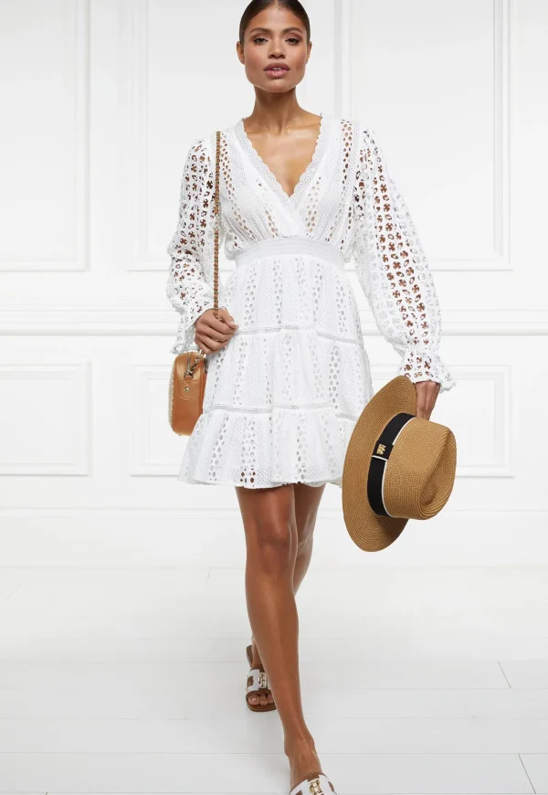 Sale Broderie Lace V-Neck Dress - White Women Dresses