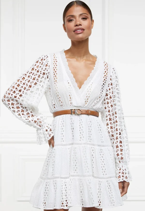 Sale Broderie Lace V-Neck Dress - White Women Dresses