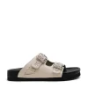 Fashion Buckle Slide - Woven Cream Women Footwear | Slides & Sandals