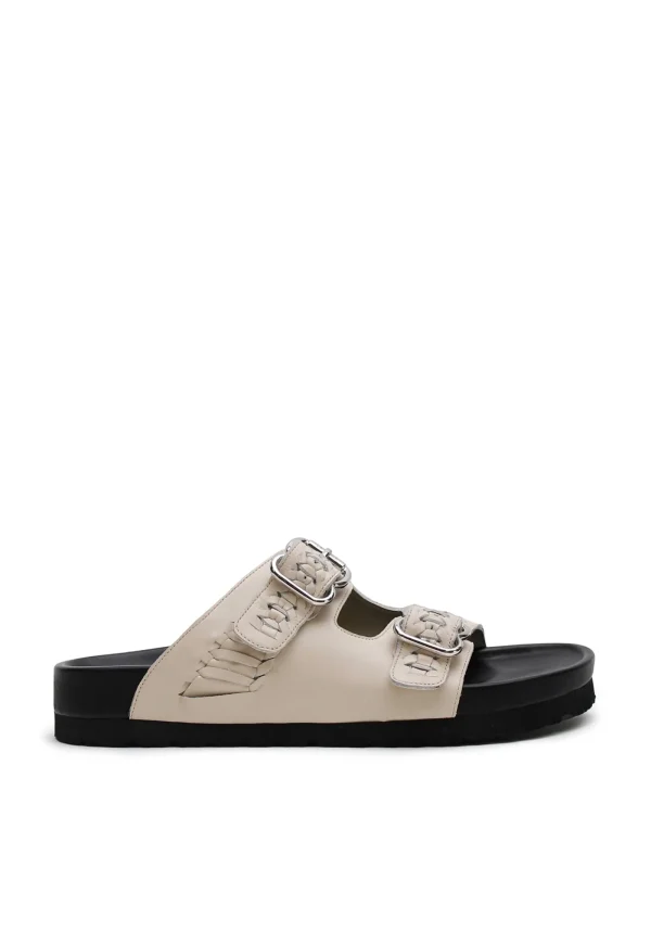 Fashion Buckle Slide - Woven Cream Women Footwear | Slides & Sandals