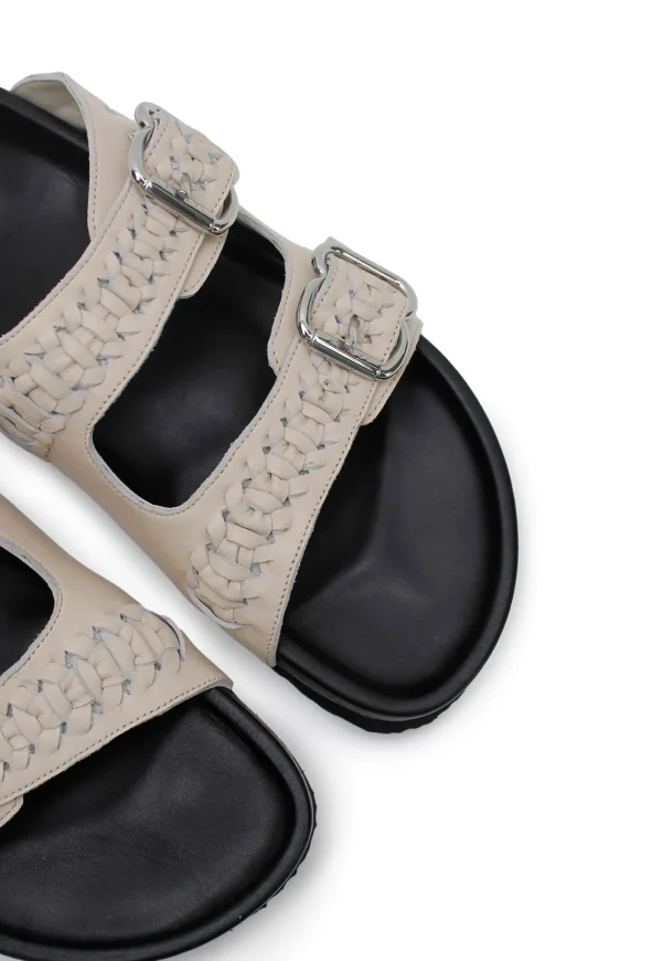 Fashion Buckle Slide - Woven Cream Women Footwear | Slides & Sandals