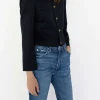 Fashion Button Front Jacket - Navy Women Blazers & Jackets