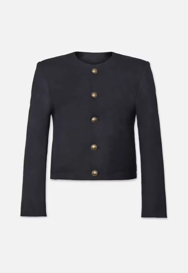 Fashion Button Front Jacket - Navy Women Blazers & Jackets