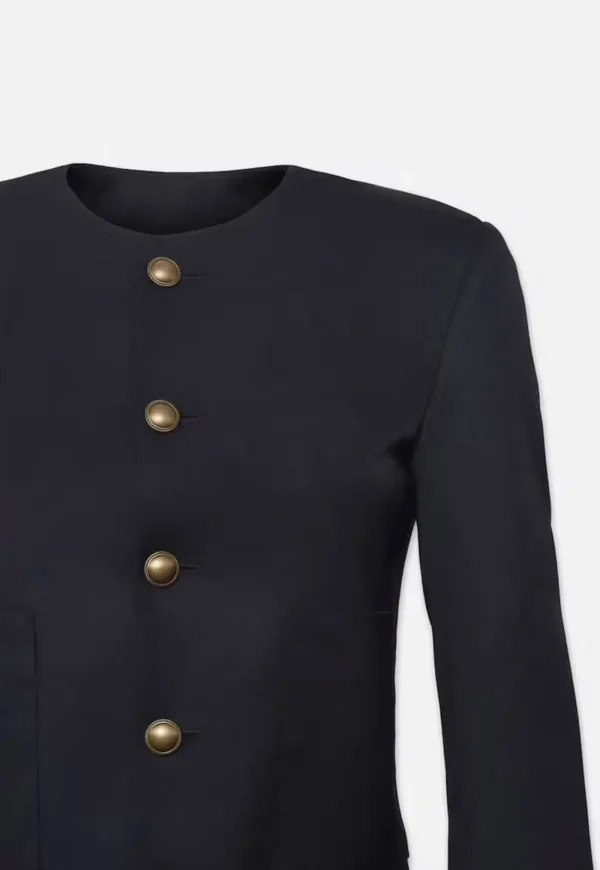 Fashion Button Front Jacket - Navy Women Blazers & Jackets