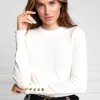 Best Buttoned Knit Crew Neck - Cream Women Knitwear | Tops & Tees