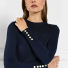 Online Buttoned Knit Crew Neck - Ink Navy Women Tops & Tees | Knitwear