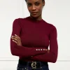 Best Buttoned Knit Crew Neck - Wine Women Tops & Tees | Knitwear