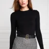 New Buttoned Knit Crew Neck - Black Women Tops & Tees | Knitwear