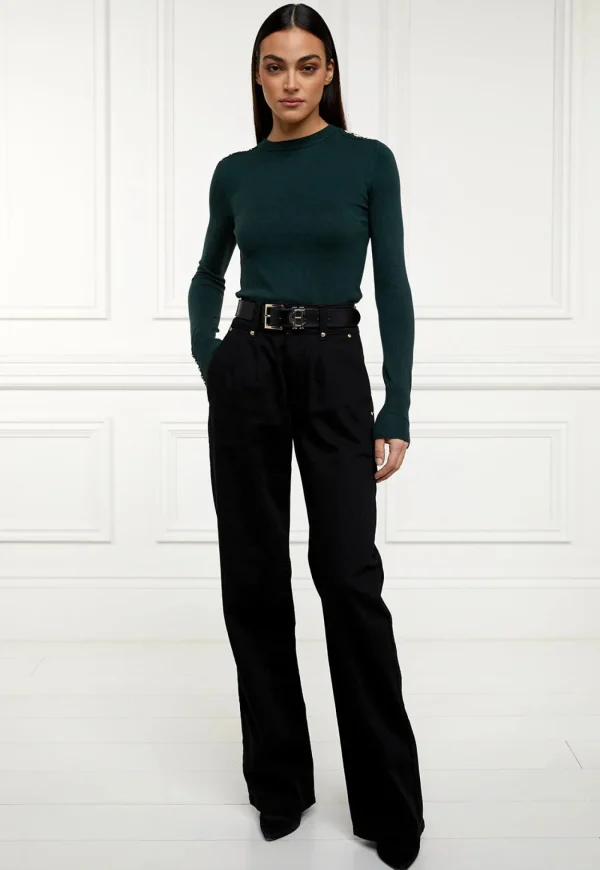 Sale Buttoned Knit Crew Neck - Emerald Women Tops & Tees | Knitwear