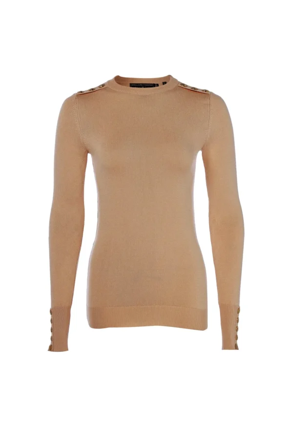 Online Buttoned Knit Crew Neck - Dark Camel Women Tops & Tees | Knitwear