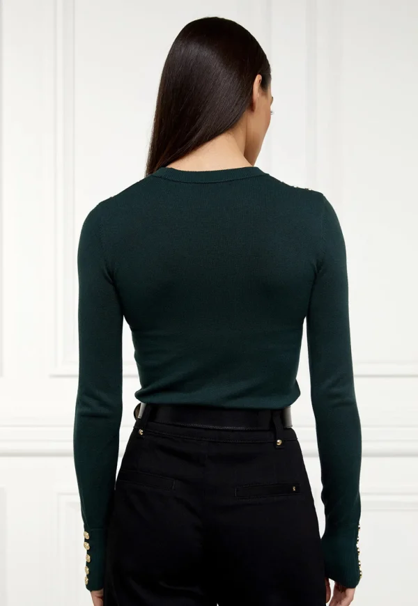 Sale Buttoned Knit Crew Neck - Emerald Women Tops & Tees | Knitwear