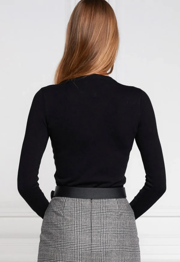 New Buttoned Knit Crew Neck - Black Women Tops & Tees | Knitwear