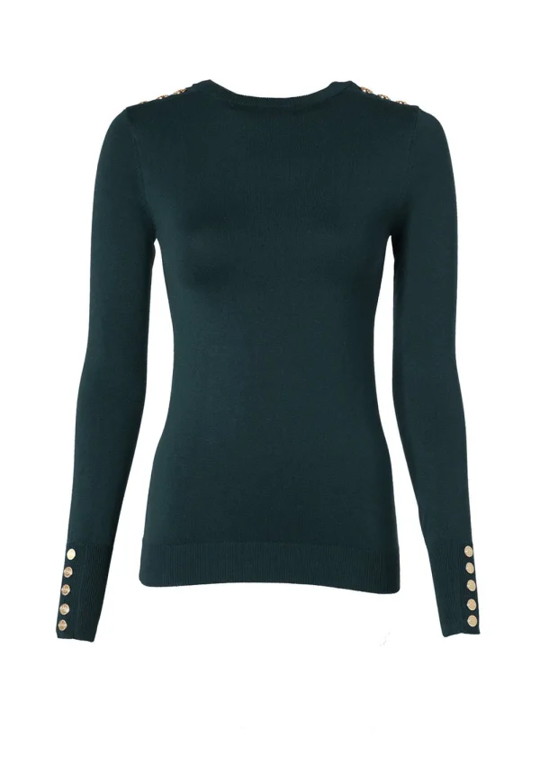 Sale Buttoned Knit Crew Neck - Emerald Women Tops & Tees | Knitwear