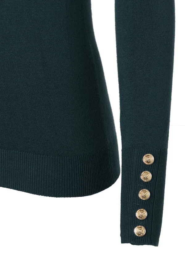 Sale Buttoned Knit Crew Neck - Emerald Women Tops & Tees | Knitwear