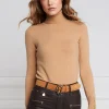 Clearance Buttoned Knit Roll Neck - Dark Camel Women Tops & Tees | Knitwear