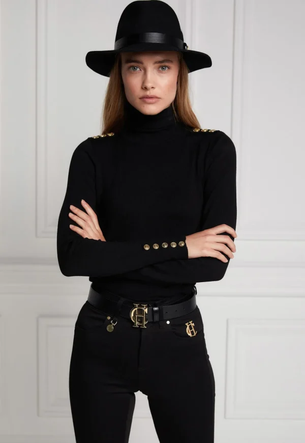 Sale Buttoned Knit Roll Neck - Black Women Tops & Tees | Knitwear