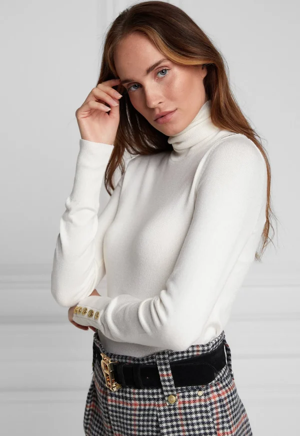 Clearance Buttoned Knit Roll Neck - Cream Women Tops & Tees | Knitwear