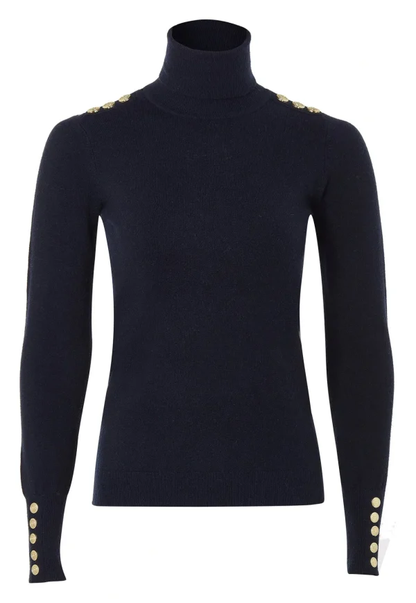Sale Buttoned Knit Roll Neck - Ink Navy Women Tops & Tees