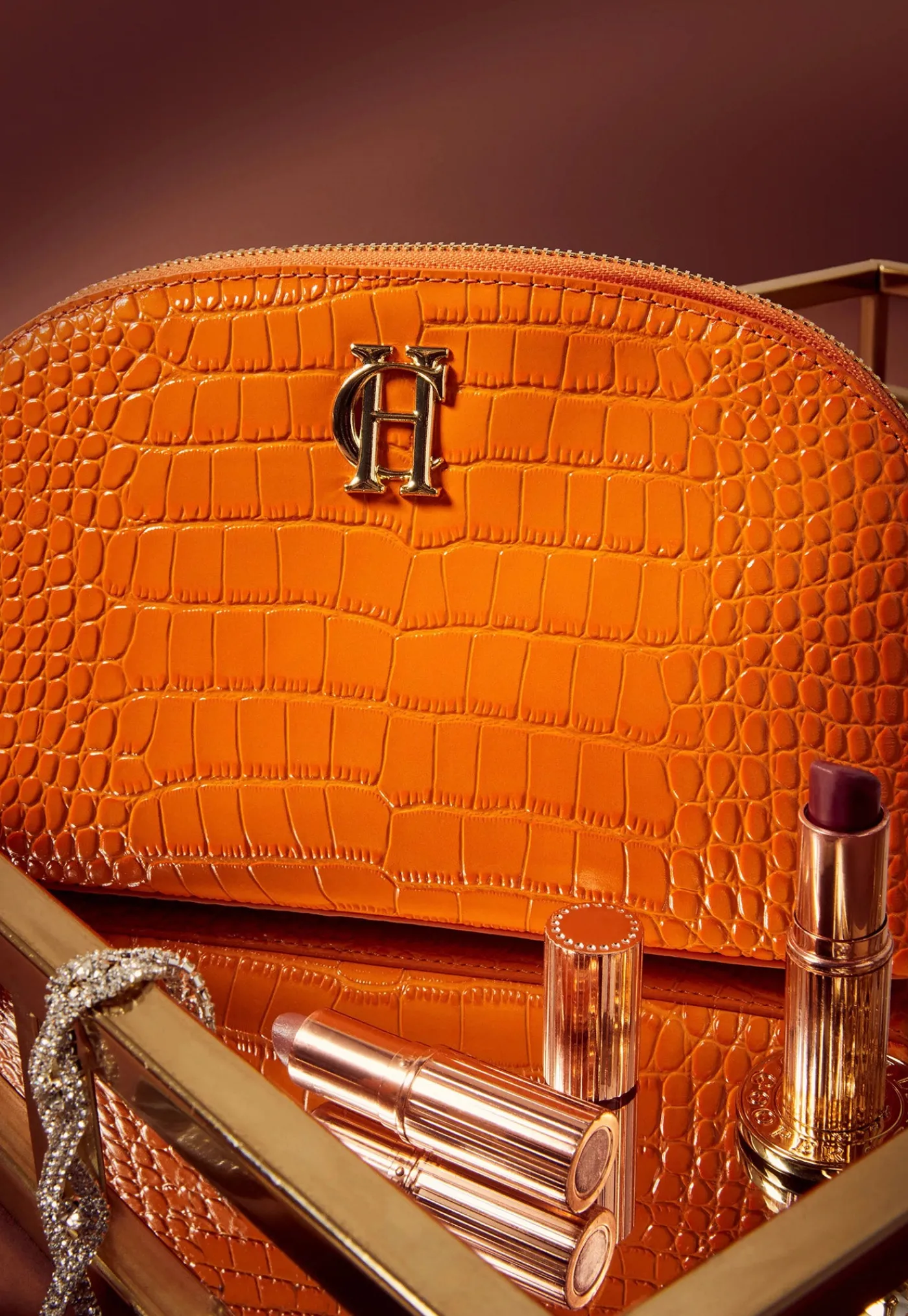 chelsea_makeup_bag__orang_2.webp New Chelsea Makeup Bag - Orange Croc Women Bags | Bags