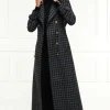 Online Chelsea Trench Coat Full Length - Charcoal Houndstooth Women Coats