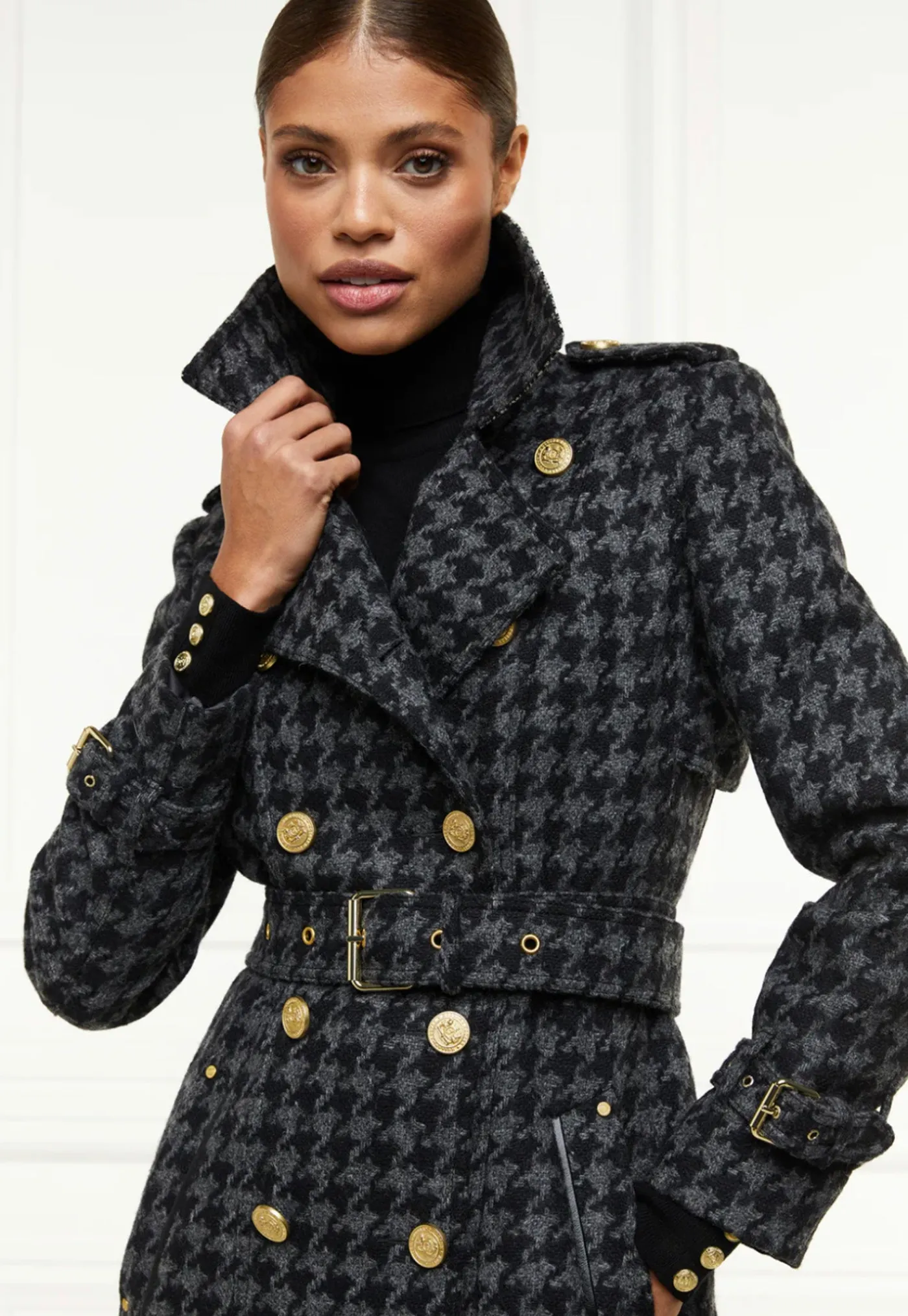 chelsea_trench_coat_full__2.webp Online Chelsea Trench Coat Full Length - Charcoal Houndstooth Women Coats