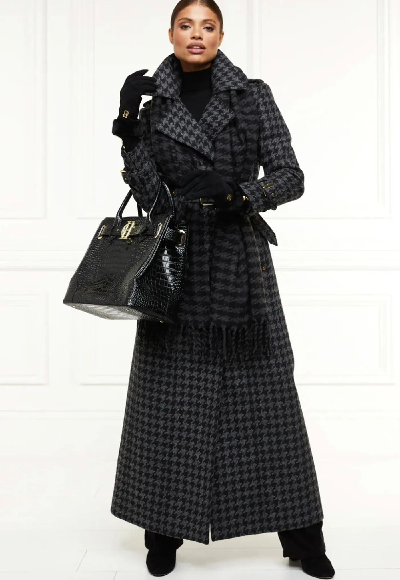 chelsea_trench_coat_full__4.webp Online Chelsea Trench Coat Full Length - Charcoal Houndstooth Women Coats