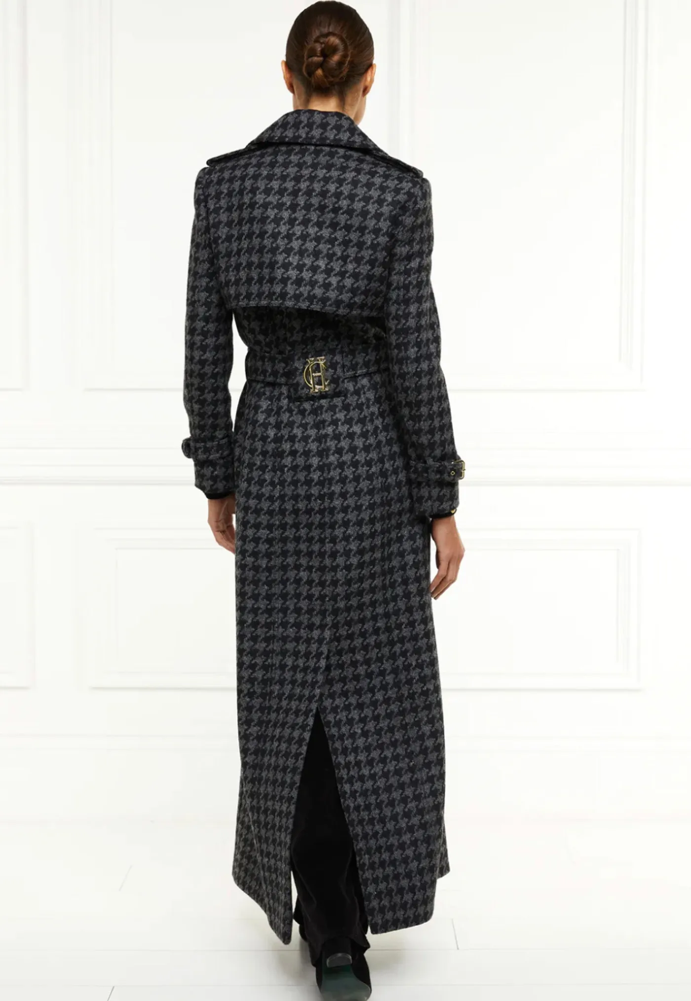 chelsea_trench_coat_full__6.webp Online Chelsea Trench Coat Full Length - Charcoal Houndstooth Women Coats