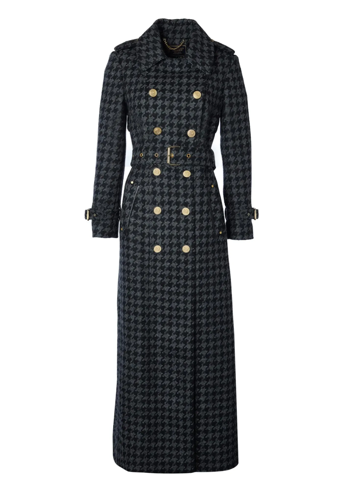 chelsea_trench_coat_full__8.webp Online Chelsea Trench Coat Full Length - Charcoal Houndstooth Women Coats