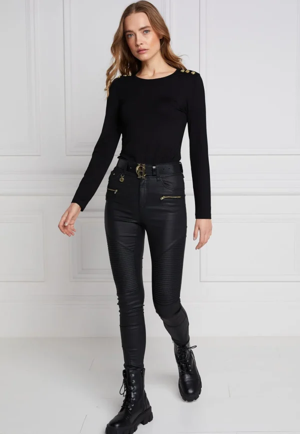 Fashion Coated Biker Jean - Black Women Denim