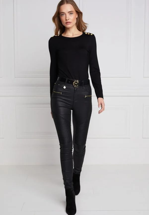 Fashion Coated Biker Jean - Black Women Denim