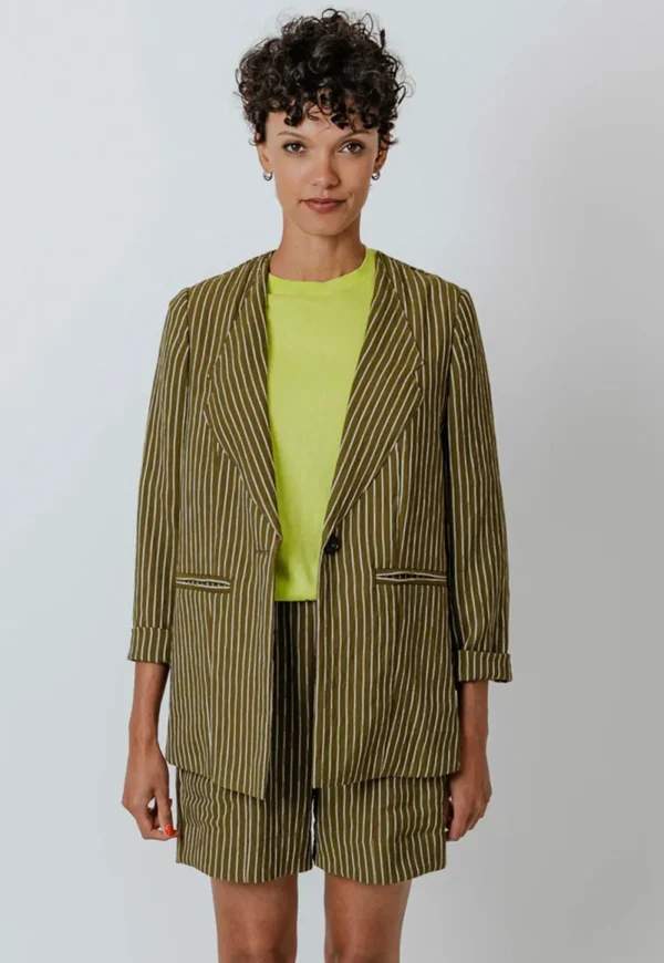 Sale Dean Blazer - Moss Stripe Women Blazers & Jackets
