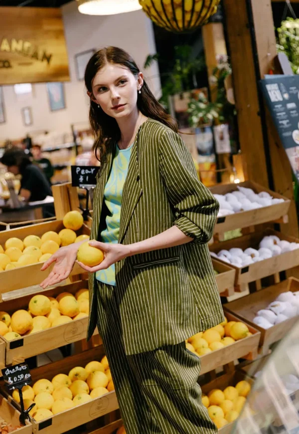 Sale Dean Blazer - Moss Stripe Women Blazers & Jackets
