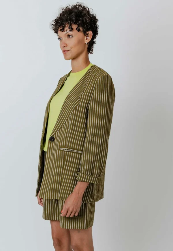 Sale Dean Blazer - Moss Stripe Women Blazers & Jackets