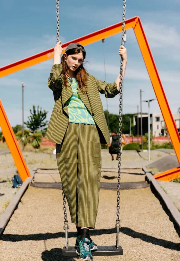 Sale Dean Blazer - Moss Stripe Women Blazers & Jackets