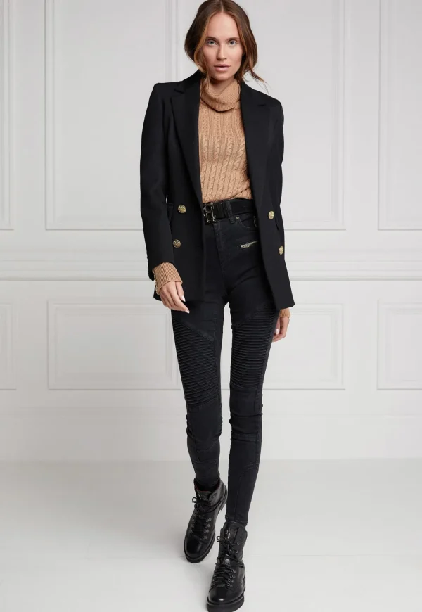 Hot Double Breasted Blazer - Black Twill Women Blazers & Jackets