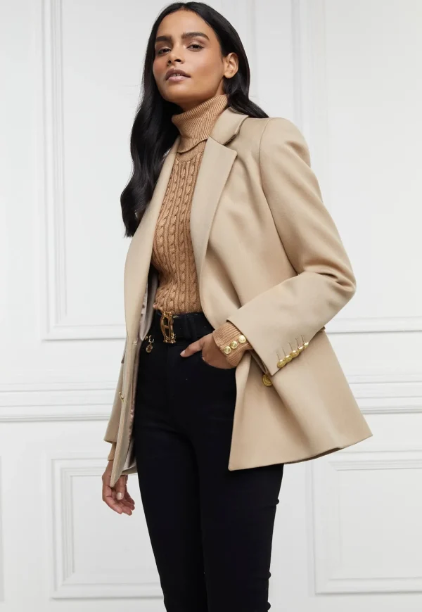 Best Double Breasted Blazer - Camel Twill Women Blazers & Jackets