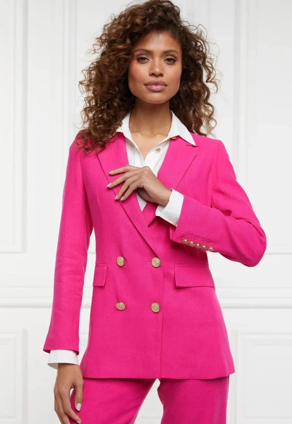 Clearance Double Breasted Blazer - Hot Pink Women Blazers & Jackets