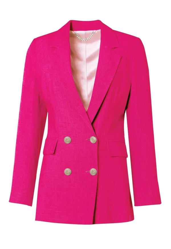 Clearance Double Breasted Blazer - Hot Pink Women Blazers & Jackets